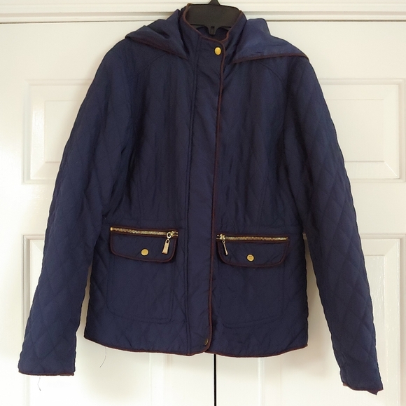 Quilted Jacket with hood Navy Size small - Picture 1 of 12
